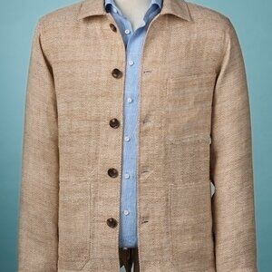 Spier & Mackay Natural Handloom Herringbone Chore Coat. Silk and Linen (Size 38)